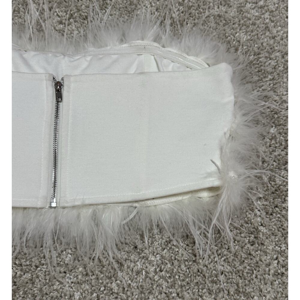 12th Tribe Chanel White Faux Feather Strapless Bandeau Crop Top Size Small - Picture 7 of 9